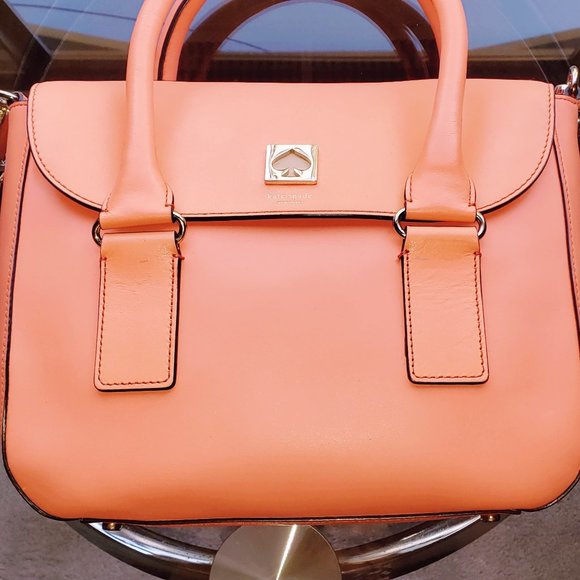NEW KATE SPADE BOND STREET FLO CORAL PEACH 2 TONE SATCHEL HANDBAG CROSSBODY - Picture 2 of 13